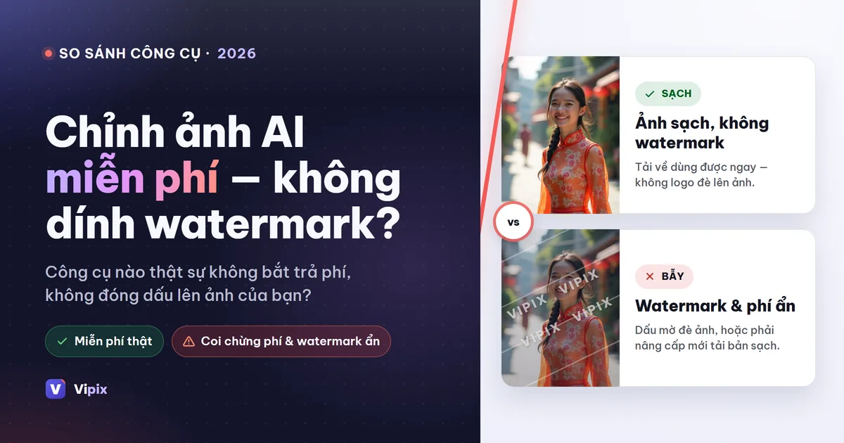 Chỉnh ảnh AI miễn phí 2026: công cụ nào không bắt trả phí, không dính watermark?