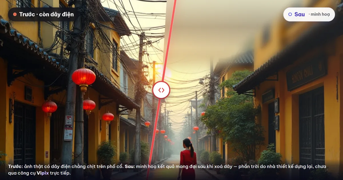 So sánh ảnh phong cảnh trước và sau khi xóa dây điện